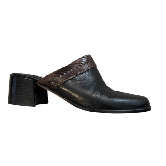 Vintage Bernardo Black and Brown Leather Mules - Size 6 - Picture 1 of 5
